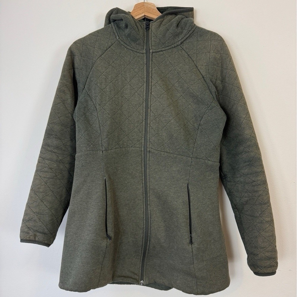 TNF Women's Long‎ Fleece Lined Green Full Zip Hooded Jacket